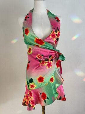 Collusion Floral Print Wrap Halter Mini Dress NWOT